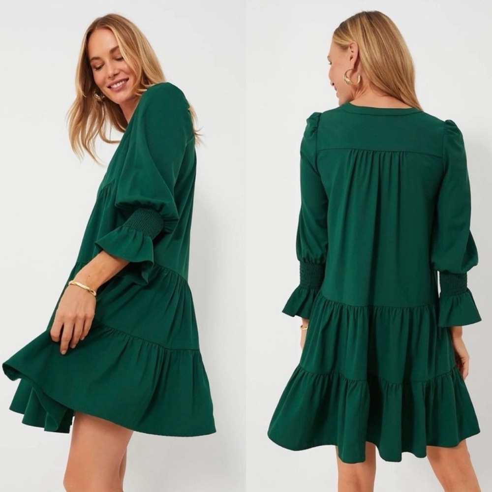 Pomander Place hunter green Kenzo smocked mini dress, size M - Picture 2 of 7